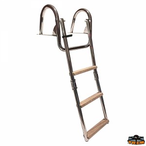 Scaletta pieghevole a 3 - 4 gradini con corrimano e gradini in legno per plancette di poppa - foto 1