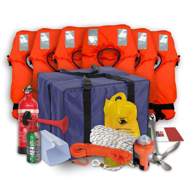 Kit Sicurezza Barca 6 Persone Entro 6 Miglia – Dotazioni Complete in Borsa Impermeabile