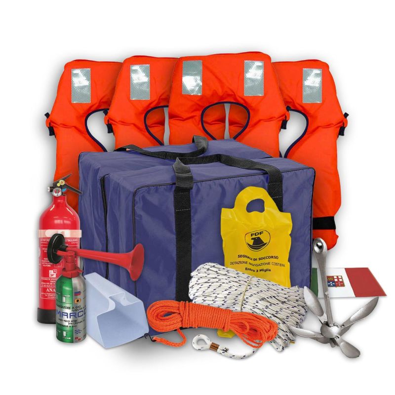 Kit Sicurezza Barca 4 Persone Entro 3 Miglia – Dotazioni Complete in Borsa Impermeabile - foto 1
