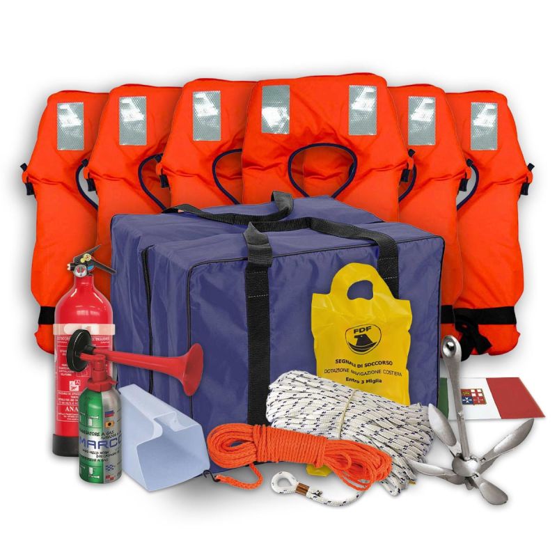 Kit Sicurezza Barca 6 Persone Entro 3 Miglia – Dotazioni Complete in Borsa Impermeabile